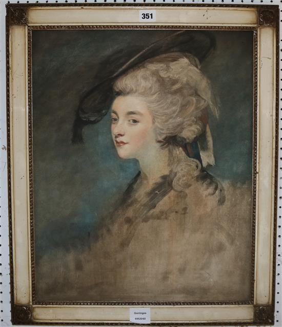 19th century English School style of Romney, oil on canvas (unfinished), Portrait of a young woman